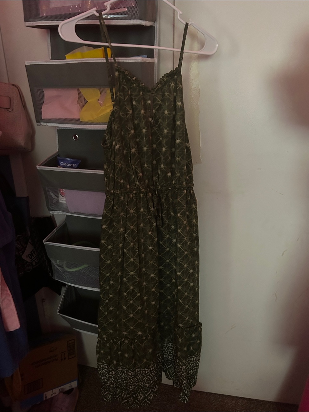 Time and Tru Olive Green Printed Maxi Dress
